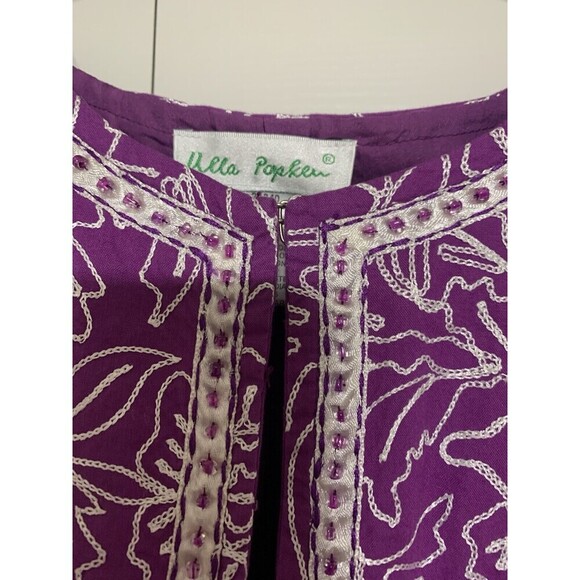 Ulla Popken Artsy Blazer Jacket Size 20/22 Purple Embroidered 1 Closure At Top - Picture 3 of 7